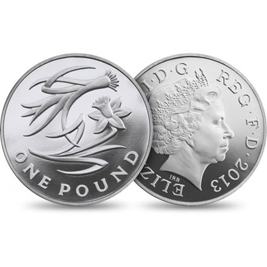 The 2013 Wales Euro 1 Floral Silver Piedfort Proof (as part of the four-coin set)