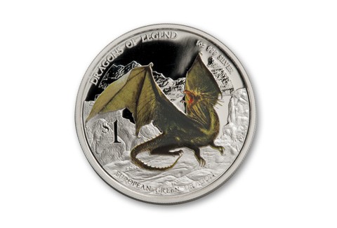 2013 Tuvalu 1-oz Silver Green Dragon Proof