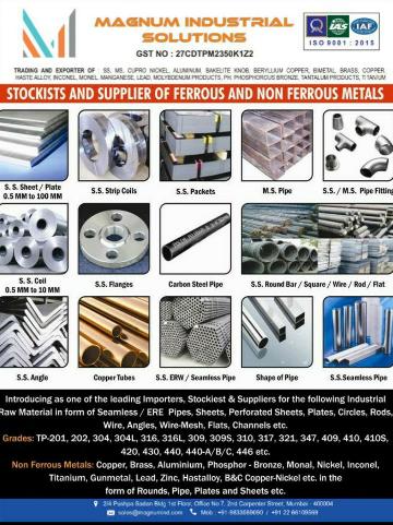 STOCKIST, SUPPLIER AND EXPORTER OF     PIPES, TUBES, SHEET/PLATES/COILS, PIPE FITTING AND FLANGES,